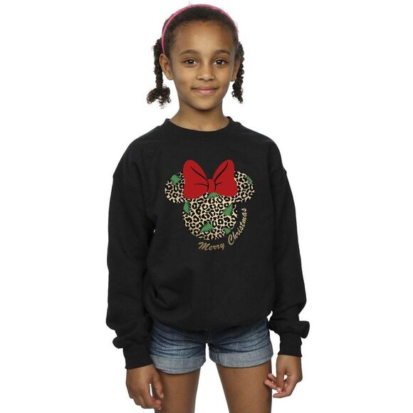Disney Girls Minnie Mouse Leopard Christmas Sweatshirt Black